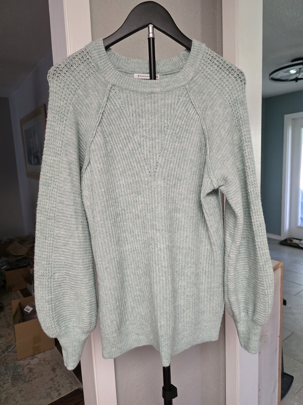 Staccato Mint Green Crewneck Textured-Sleeve Sweater